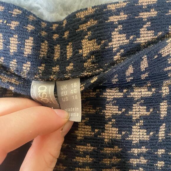 Asos womens 14 herringbone black mini skirt zip front knit geometric stretch - Picture 4 of 9